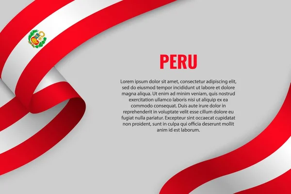 Şerit Veya Afiş Ile Peru Bayrağı Sallayarak Afiş Tasarımı Için — Stok Vektör