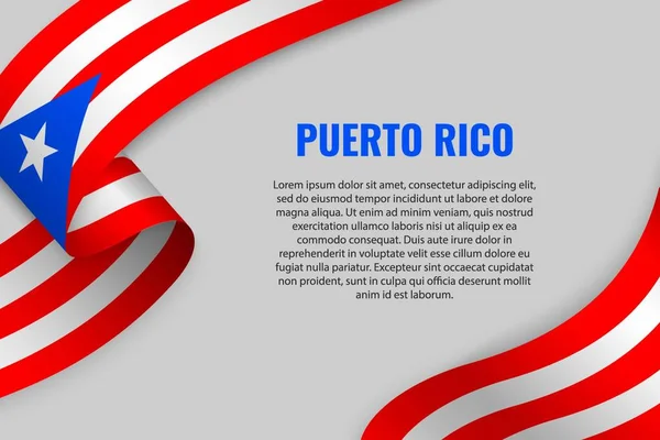 Ondeando Cinta Estandarte Con Bandera Puerto Rico Plantilla Para Diseño — Archivo Imágenes Vectoriales