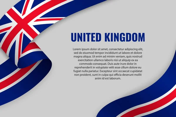 Zwaaien Lint Banner Met Vlag Van Het Verenigd Koninkrijk Sjabloon — Stockvector
