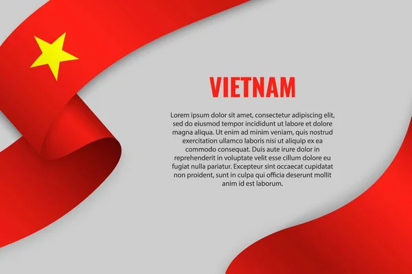 Mengayunkan Pita Atau Spanduk Dengan Bendera Vietnam Templat Untuk Desain - Stok Vektor