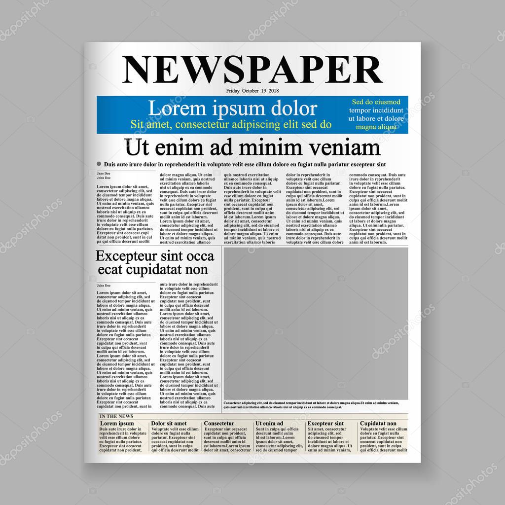 realistic newspaper front page template. vector illustration