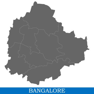 Yüksek kalite Bangalore bir şehir Hindistan, ilçe sınırları ile haritasıdır