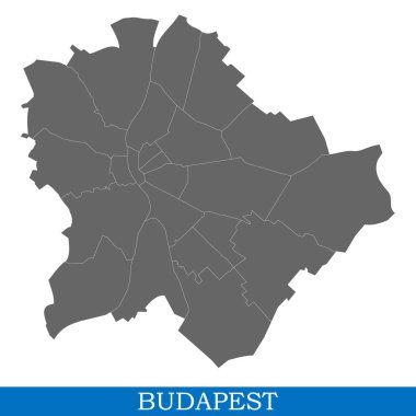 Budapeşte yüksek kaliteli harita Macaristan, yılında ilçe sınırları ile kurulmuştur