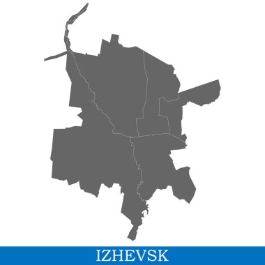 Yüksek kalite Izhevsk bir şehir Rusya'nın, ilçe sınırları ile haritasıdır