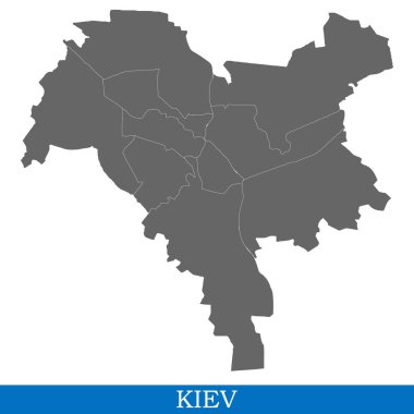 Yüksek kaliteli harita Kiev Ukrayna, yılında ilçe sınırları ile kurulmuştur