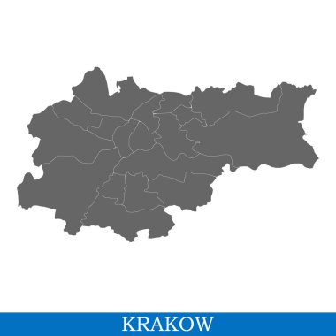 Krakow yüksek kaliteli harita Polonya, yılında ilçe sınırları ile kurulmuştur