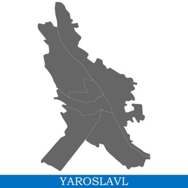 Yüksek kalite Yaroslavl bir şehir Rusya'nın, ilçe sınırları ile haritasıdır