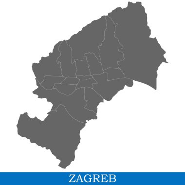 Yüksek kaliteli harita Zagrep bir Hırvatistan, ilçe sınırları ile şehirdir