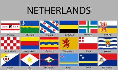 Nerherlands bölgelerinde tüm bayrakları. Vektör illustraion