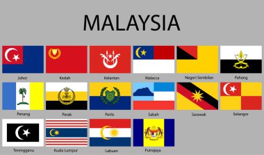 all Flags of regions of Malaysia. Vector illustraion clipart