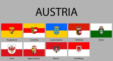 all Flags of regions of Austria. Vector illustraion clipart
