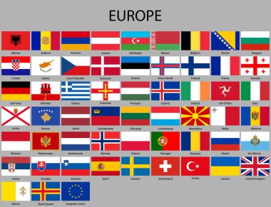 Avrupa'nın tüm bayraklar. Vektör çizim. bayrağı ayarlanmış