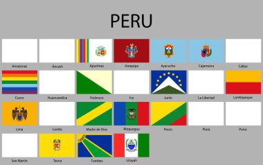 Peru bölümlerin tüm bayraklar. Vektör illustraion. bayrağı ayarlanmış