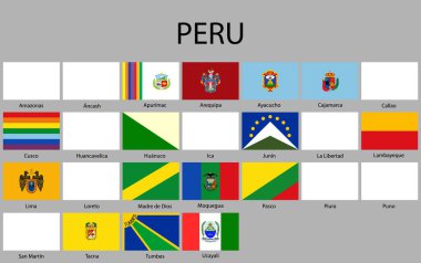 all Flags of departments of Peru. Vector illustraion. flag set clipart