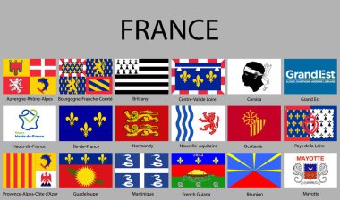 all Flags regions of France. Vector illustraion clipart