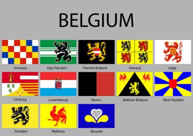 all Flags of regions of Belgium. Vector illustraion clipart