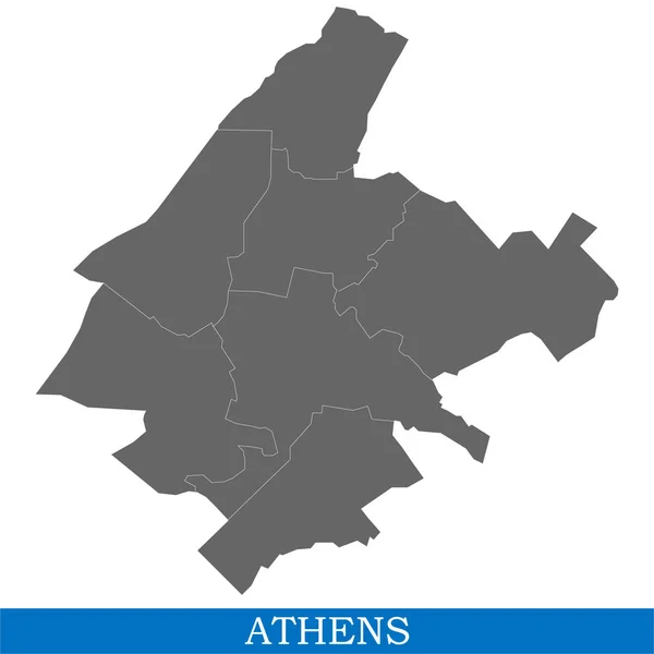 Mapa Alta Calidad Atenas Una Ciudad Grecia Con Fronteras Distritos — Vector de stock