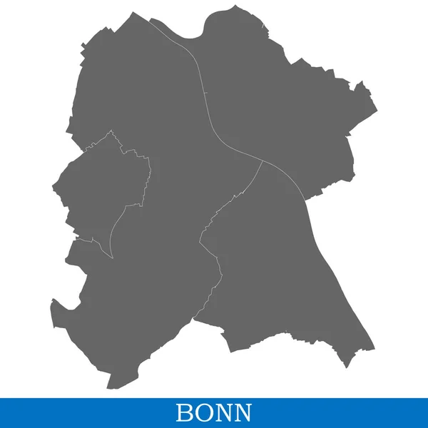 Wysokiej Jakości Mapy Bonn Miasto Niemczech Granicami Dzielnic — Wektor stockowy
