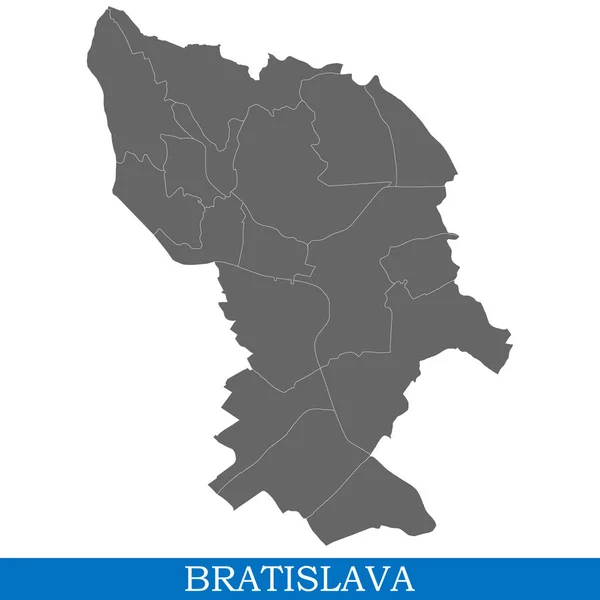 ブラティスラヴァの高品質な地図は地区の境界線とスロバキアの都市 — ストックベクタ
