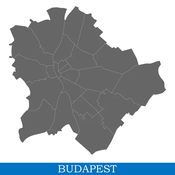 ブダペストの高品質な地図は地区の境界線と ハンガリーの都市 — ストックベクタ