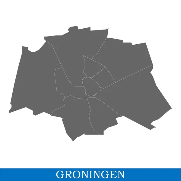 Wysokiej Jakości Mapa Groningen Jest Miasto Holandii Granicami Dzielnic — Wektor stockowy