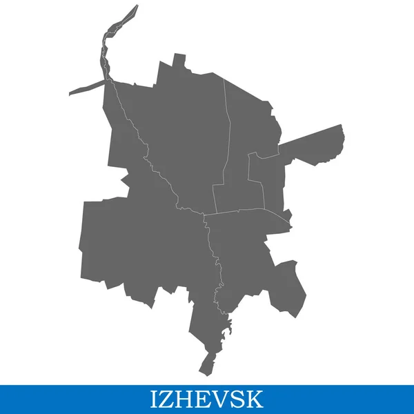 Wysokiej Jakości Mapy Izhevsk Jest Miasto Rosji Granicami Dzielnic — Wektor stockowy