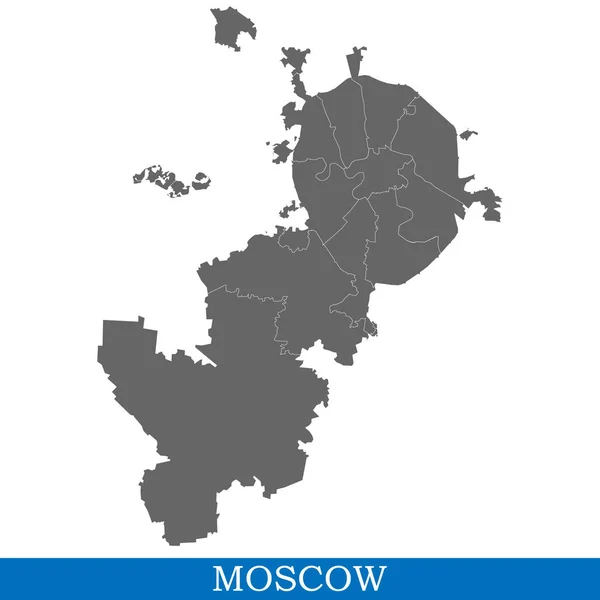 Mapa Alta Qualidade Moscou Uma Cidade Rússia Com Fronteiras Distritos — Vetor de Stock