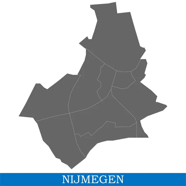 Карта Высокого Качества Неймеген Город Нидерланды Границами Районов — стоковый вектор