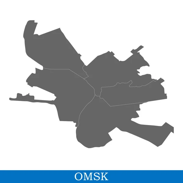 Карта Высокого Качества Омска Город Россия Границами Районов — стоковый вектор