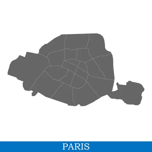 Карта Высокого Качества Парижа Город Франция Границами Районов — стоковый вектор