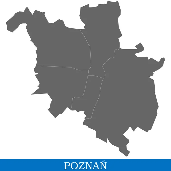 ポズナンの高品質な地図はポーランドでは 都市地区の境界線 — ストックベクタ