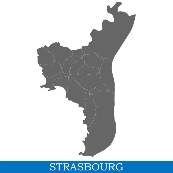 Карта Высокого Качества Страсбурга Город Франция Границами Районов — стоковый вектор