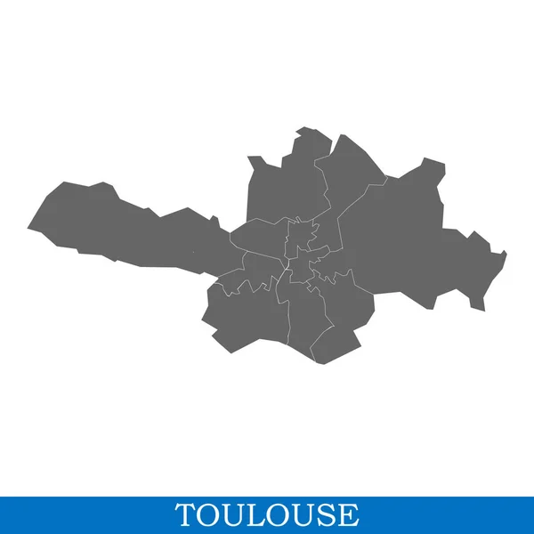 Mapa Alta Calidad Toulouse Una Ciudad Francia Con Fronteras Distritos — Vector de stock