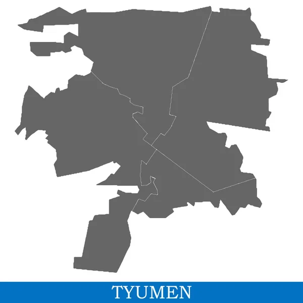 Карта Высокого Качества Тюмени Город Россия Границами Районов — стоковый вектор