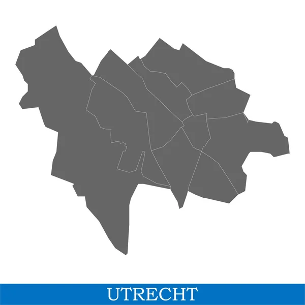 Wysokiej Jakości Mapa Utrecht Jest Miasto Holandii Granicami Dzielnic — Wektor stockowy