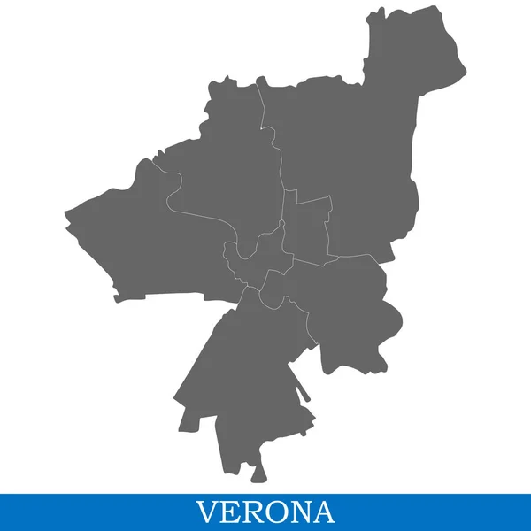 Mapa Alta Calidad Verona Una Ciudad Italia Con Fronteras Distritos — Vector de stock