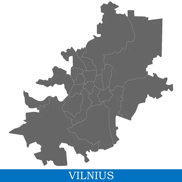 Wysokiej Jakości Mapę Wilno Jest Miastem Litwie Granice Okręgów — Wektor stockowy
