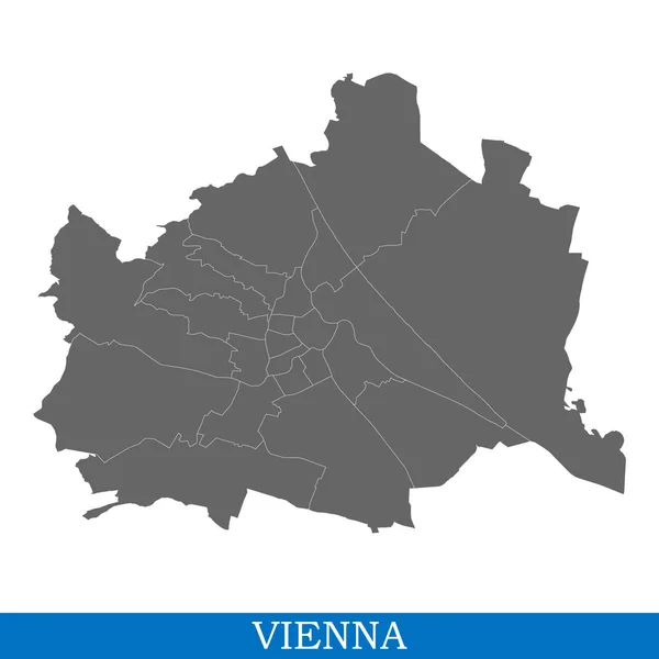 Wysokiej Jakości Mapy Miasta Wiedeń Miasto Austrii Granicami Dzielnic — Wektor stockowy