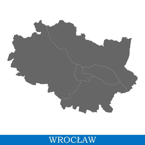 Mapa Alta Calidad Wroclaw Una Ciudad Polonia Con Fronteras Distritos — Vector de stock