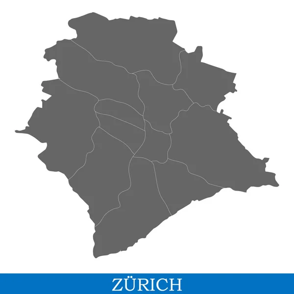 Wysokiej Jakości Mapy Zurychu Miasto Szwajcarii Granicami Dzielnic — Wektor stockowy