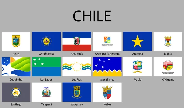 Todas Las Banderas Las Regiones Chile Ilustración Vectorial — Vector de stock