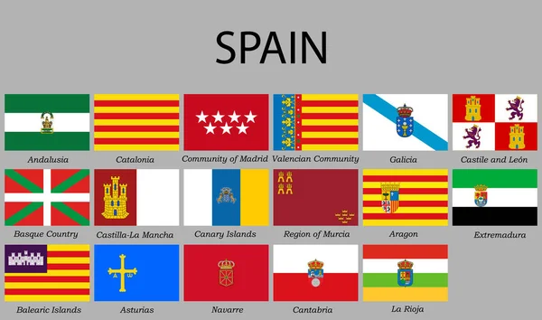 Všechny Vlajky Provincií Španělska Vektor Illustraion — Stockový vektor