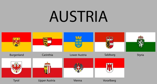 Alla Flaggor Regionerna Österrike Vector Illustraion — Stock vektor