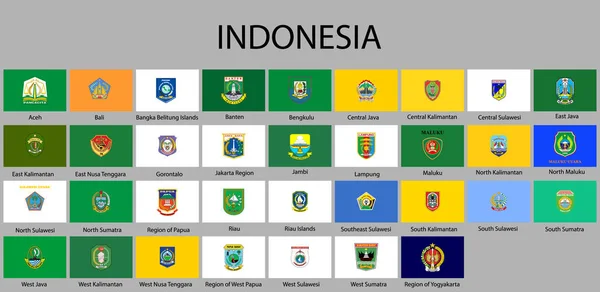 Všechny Vlajky Území Indonésie Vektor Illustraion — Stockový vektor