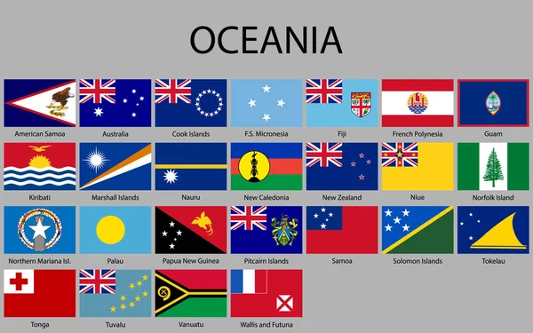 Todas Las Banderas Oceanía Ilustración Vectorial Conjunto Bandera — Archivo Imágenes Vectoriales