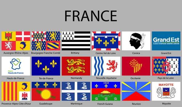 Todas Las Regiones Banderas Francia Ilustración Vectorial — Vector de stock