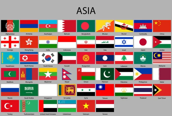 Conjunto de bandeiras de países asiáticos com acenando estilo de