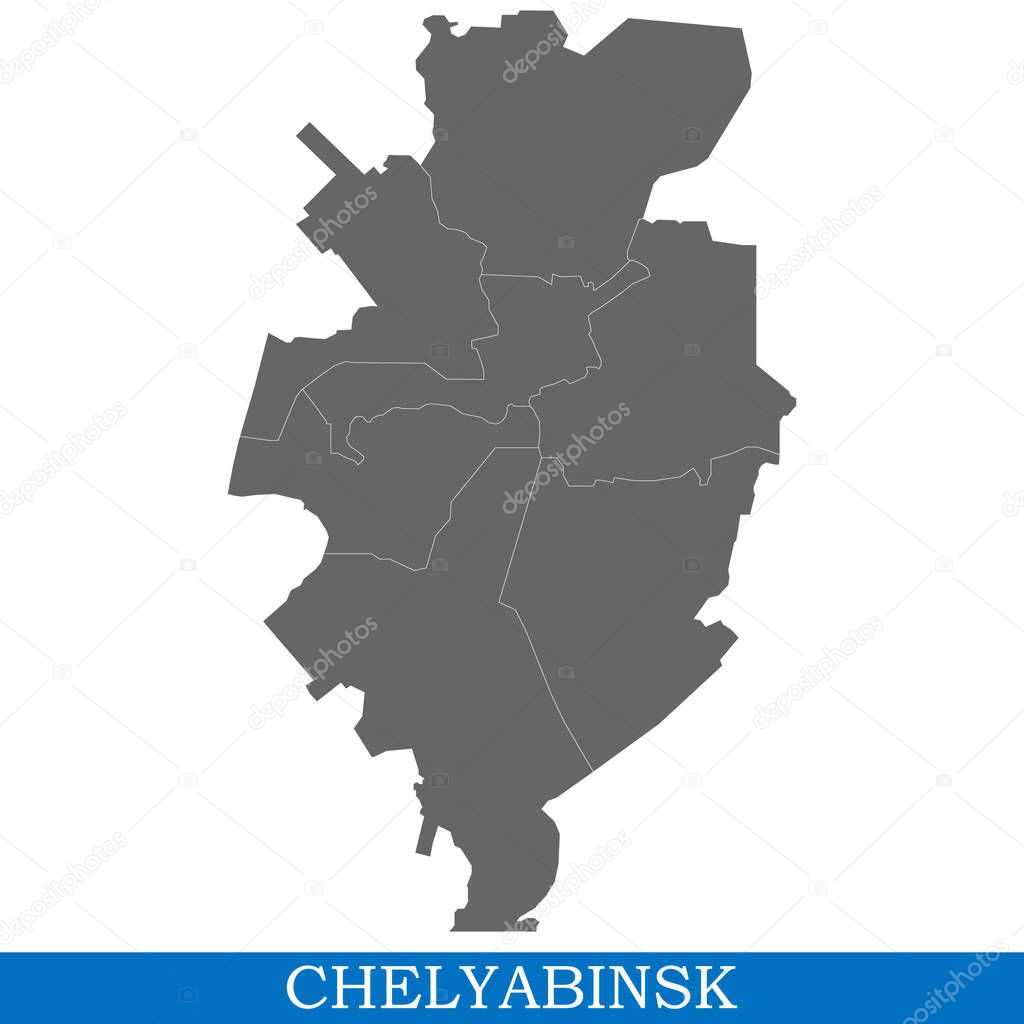 High Quality map of Chelyabinsk is a city of Russia, with borders of districts