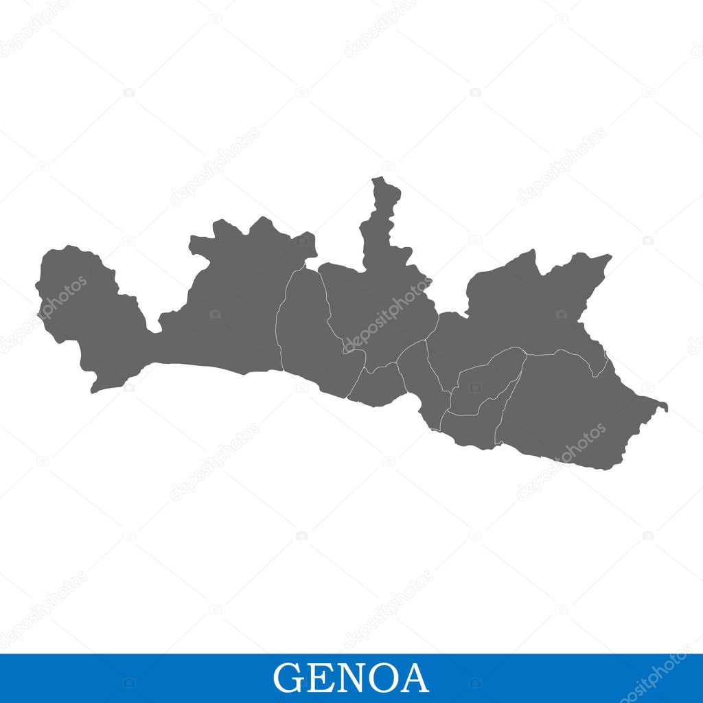 High Quality map of Genoa is a city of Italy, with borders of districts