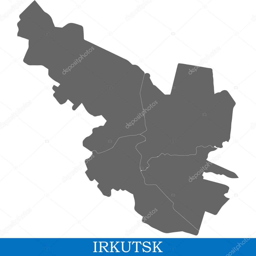 High Quality map of Irkutsk is a city of Russia, with borders of districts